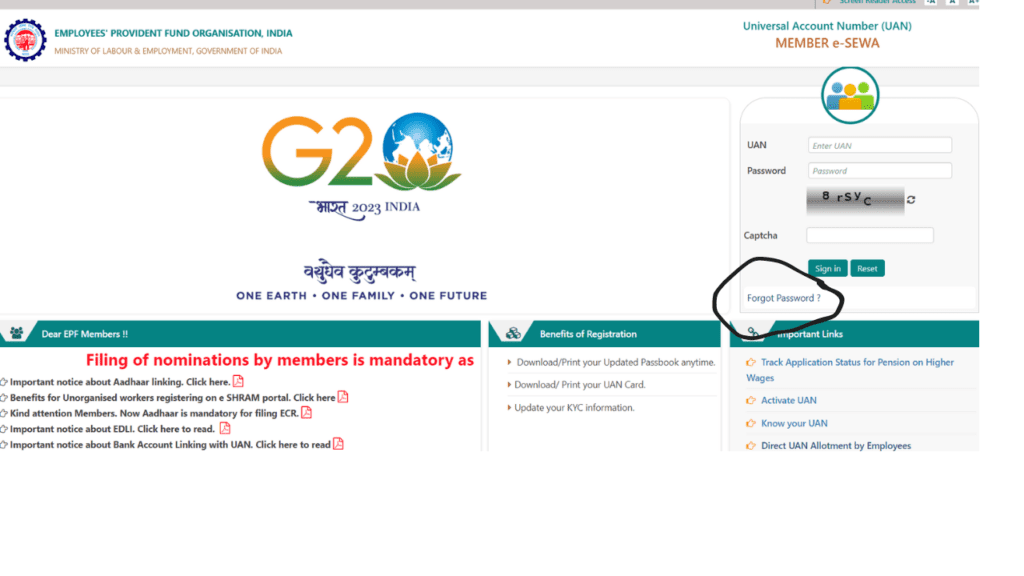 How to reset EPFO password